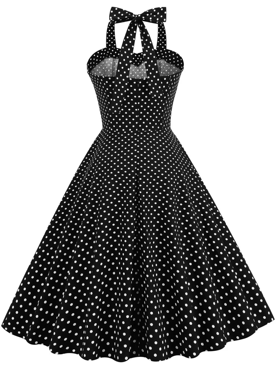 Vestido de balanço de bolinhas halter dos anos 50