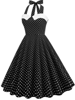 Vestido de balanço de bolinhas halter dos anos 50
