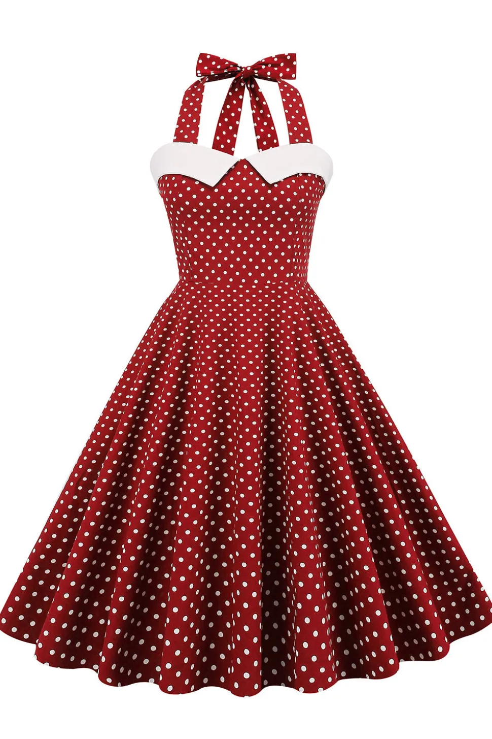 Vestido de balanço de bolinhas halter dos anos 50