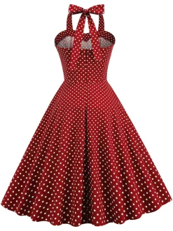 Vestido de balanço de bolinhas halter dos anos 50