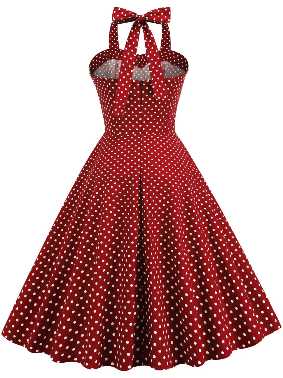 Vestido de balanço de bolinhas halter dos anos 50