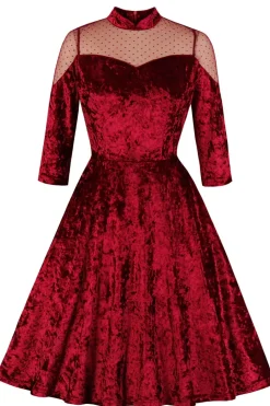 Vestido de balanço de veludo borgonha com mangas compridas