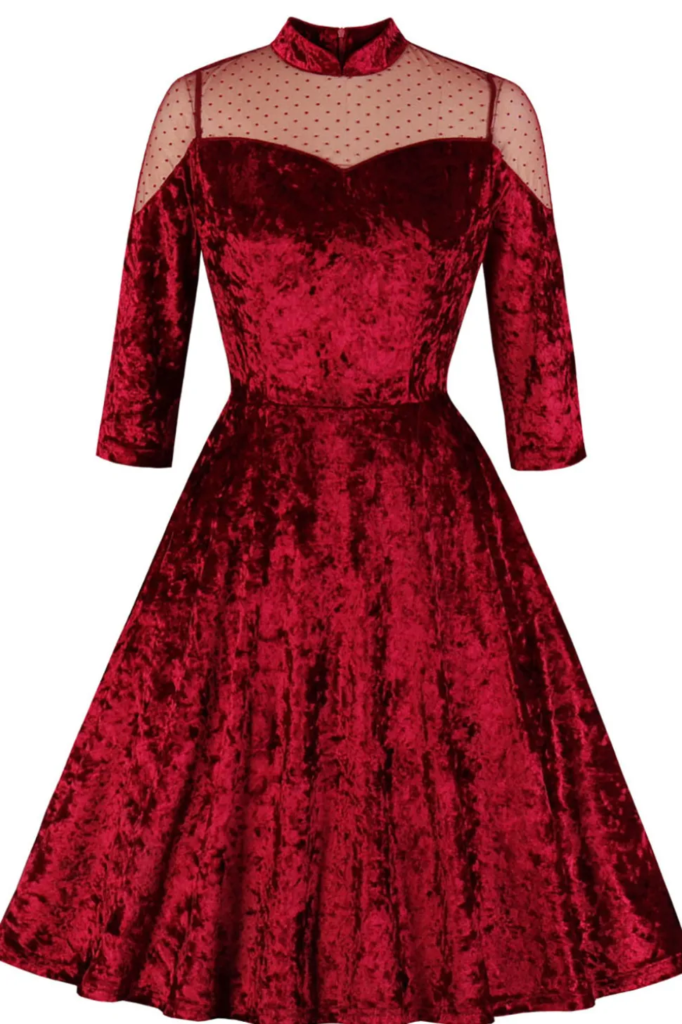 Vestido de balanço de veludo borgonha com mangas compridas