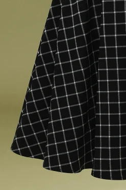 Vestido de balanço Midi xadrez preto vintage
