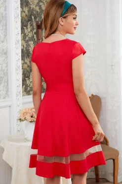 Vestido de balanço vermelho de estilo retrô Bowknot