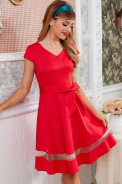 Vestido de balanço vermelho de estilo retrô Bowknot