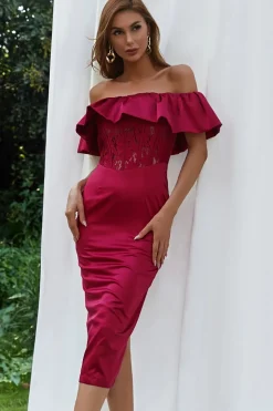 Vestido de bodycon de ombro preto fora