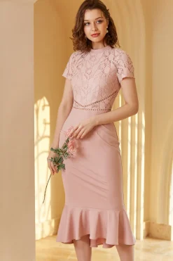 Vestido de bodycon de renda rosa dos anos 60