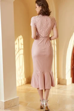 Vestido de bodycon de renda rosa dos anos 60