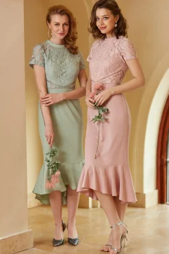 Vestido de bodycon de renda rosa dos anos 60