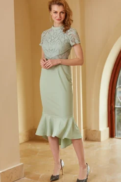 Vestido de bodycon de renda verde de 1960