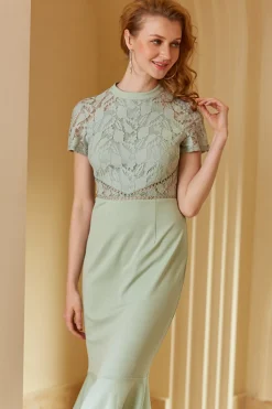 Vestido de bodycon de renda verde de 1960