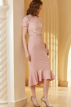 Vestido de bodycon de renda verde de 1960