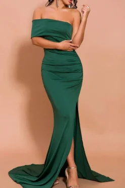 Vestido de Cerimónia Comprido Sereia Verde Um Ombro