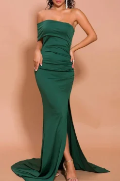 Vestido de Cerimónia Comprido Sereia Verde Um Ombro