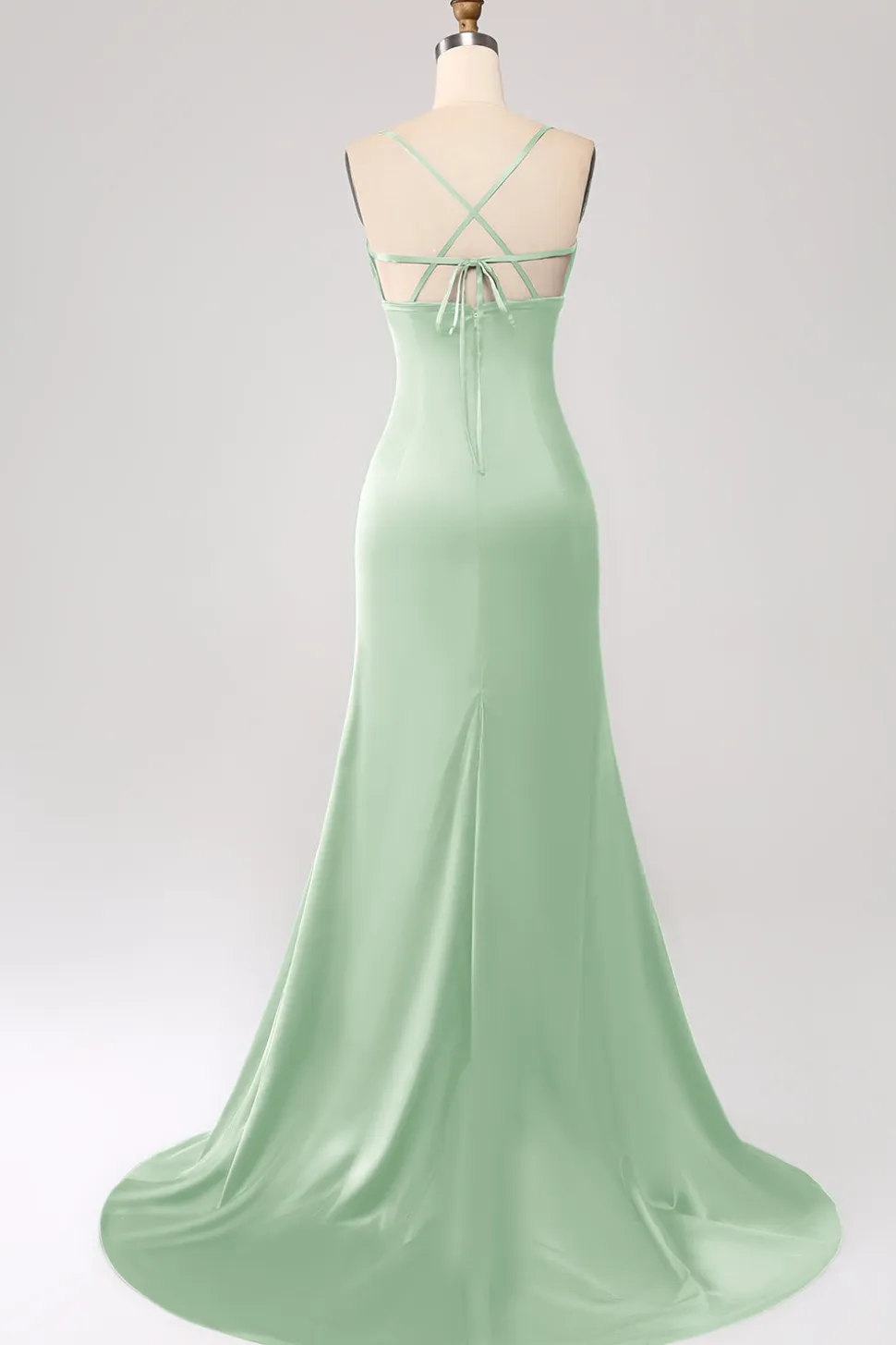 Vestido de cerimônia de cetim com alças finas sereia rosa empoeirado