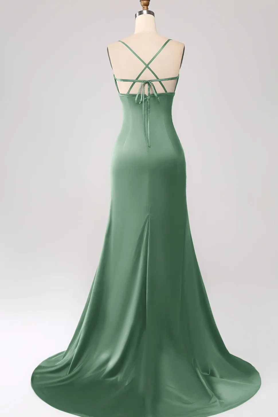 Vestido de cerimônia de cetim com alças finas sereia rosa empoeirado