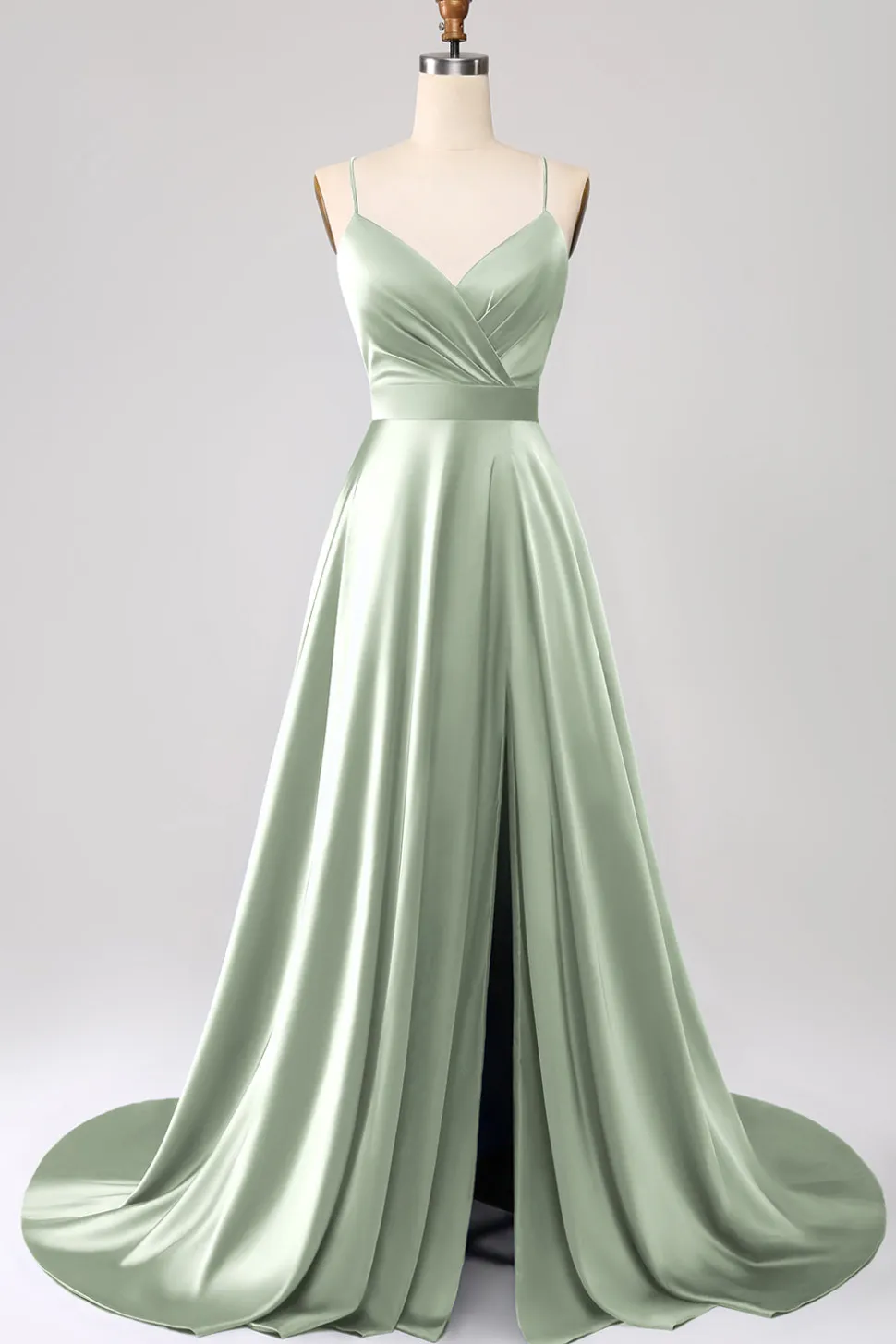 Vestido de Cerimônia de Cetim Rosa Empoeirado com Alças Finas em Linha A