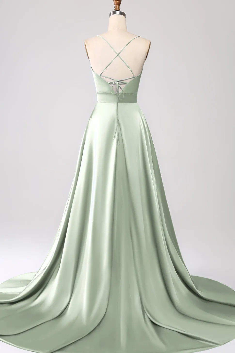 Vestido de Cerimônia de Cetim Rosa Empoeirado com Alças Finas em Linha A