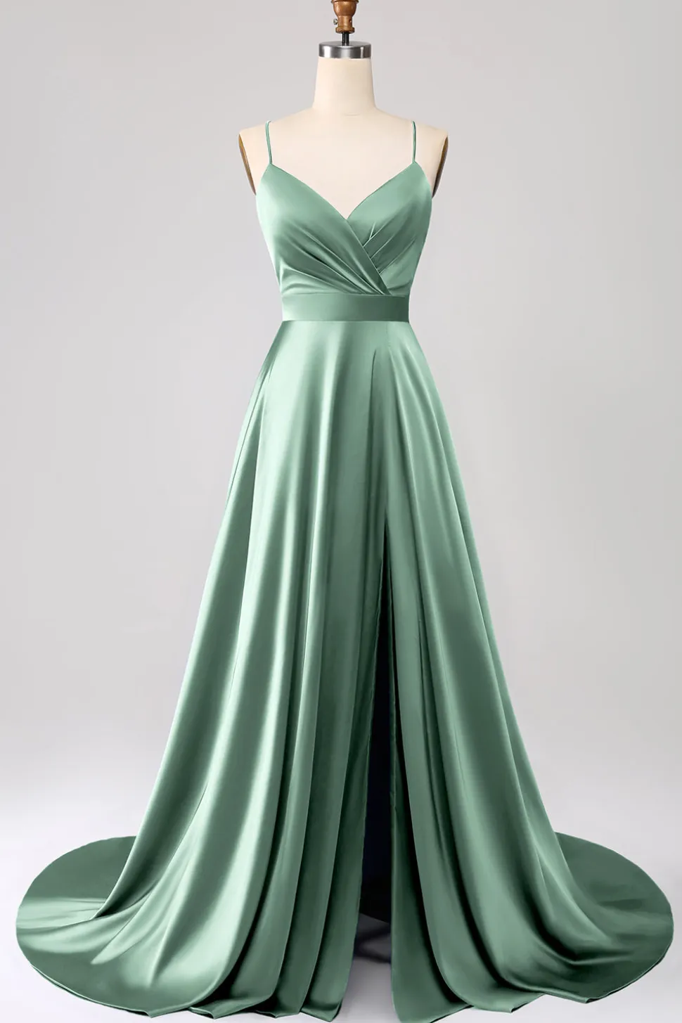 Vestido de Cerimônia de Cetim Rosa Empoeirado com Alças Finas em Linha A