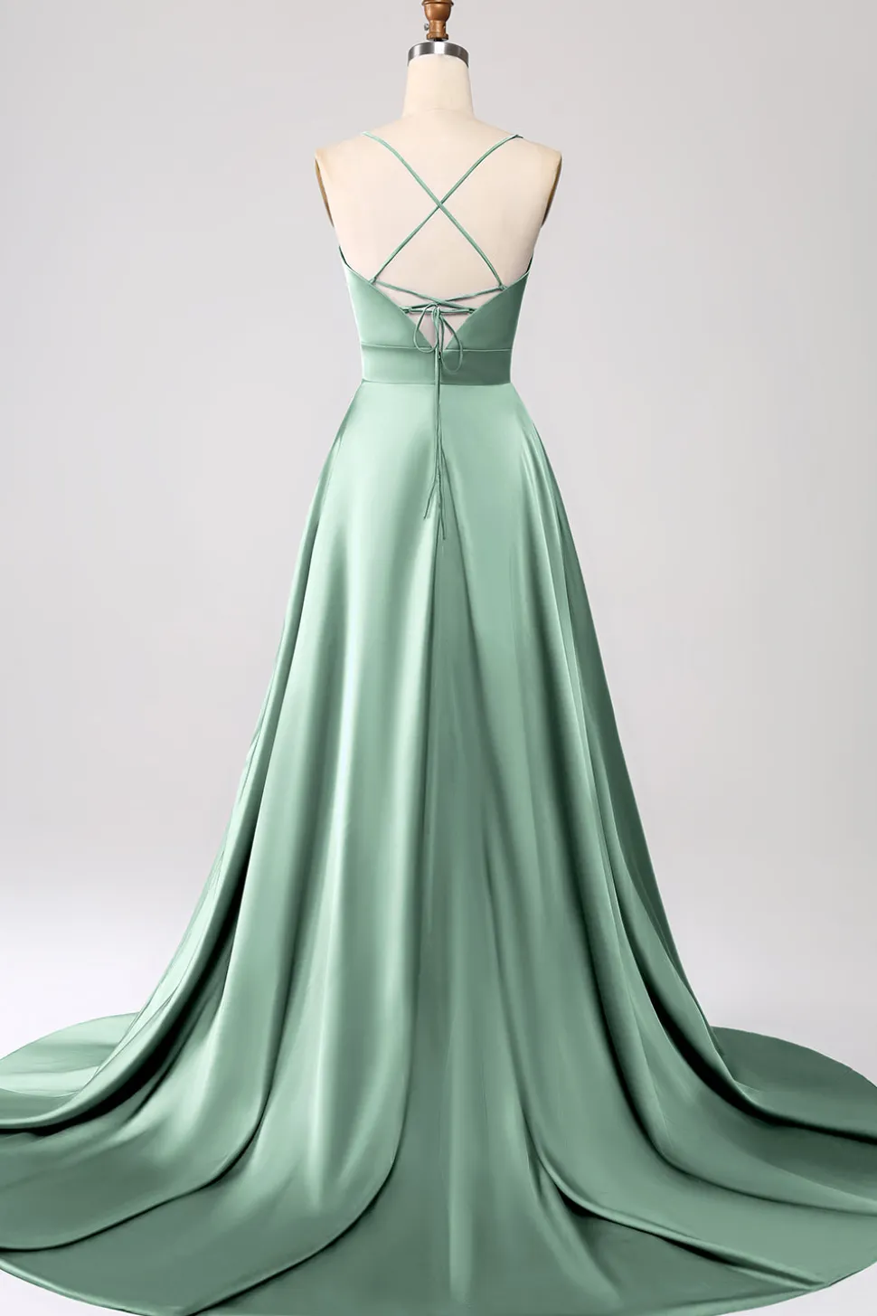 Vestido de Cerimônia de Cetim Rosa Empoeirado com Alças Finas em Linha A