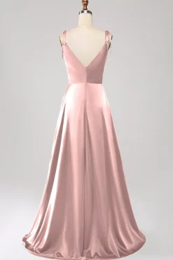 Vestido de Cerimônia Dusty Sage com alças finas franzido e fenda
