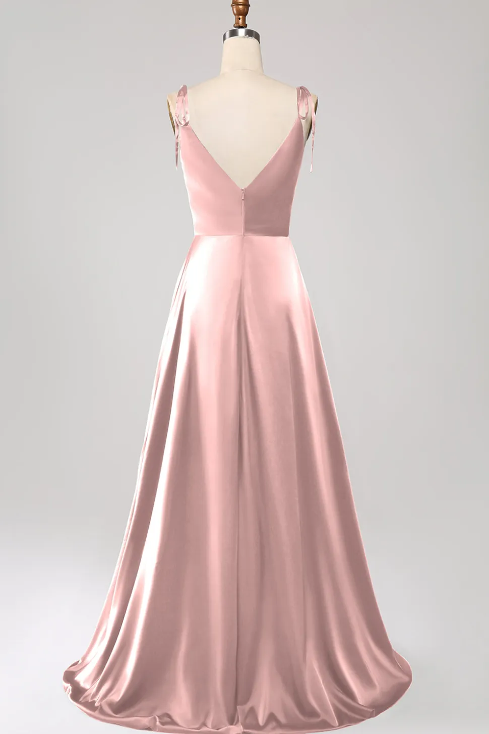 Vestido de Cerimônia Dusty Sage com alças finas franzido e fenda