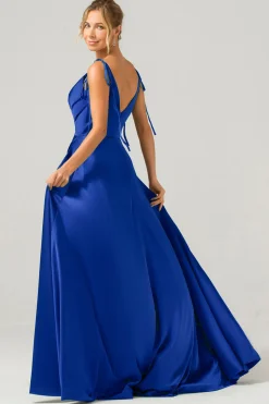 Vestido de Cerimônia Dusty Sage com alças finas franzido e fenda