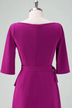 Vestido de cocktail assimétrico roxo com meias mangas