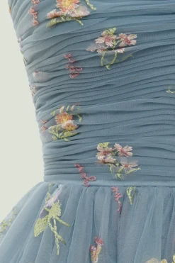 Vestido de Cocktail Azul Cinza A Line