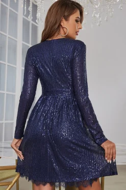 Vestido de Cocktail Azul Marinho Lantejoulas