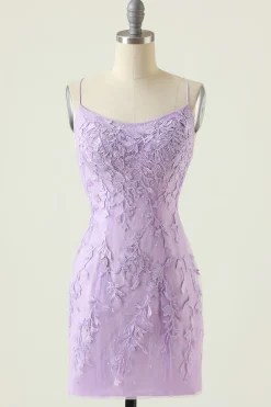Vestido de Cocktail bodycon sem costas roxo com apliques