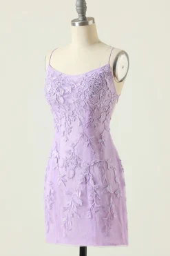 Vestido de Cocktail bodycon sem costas roxo com apliques