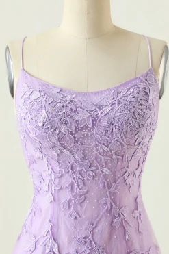 Vestido de Cocktail bodycon sem costas roxo com apliques