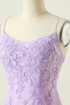Vestido de Cocktail bodycon sem costas roxo com apliques