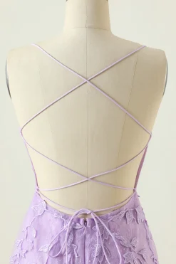 Vestido de Cocktail bodycon sem costas roxo com apliques