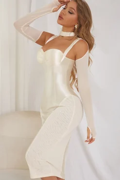 Vestido de cocktail bodycon de mangas compridas de damasco