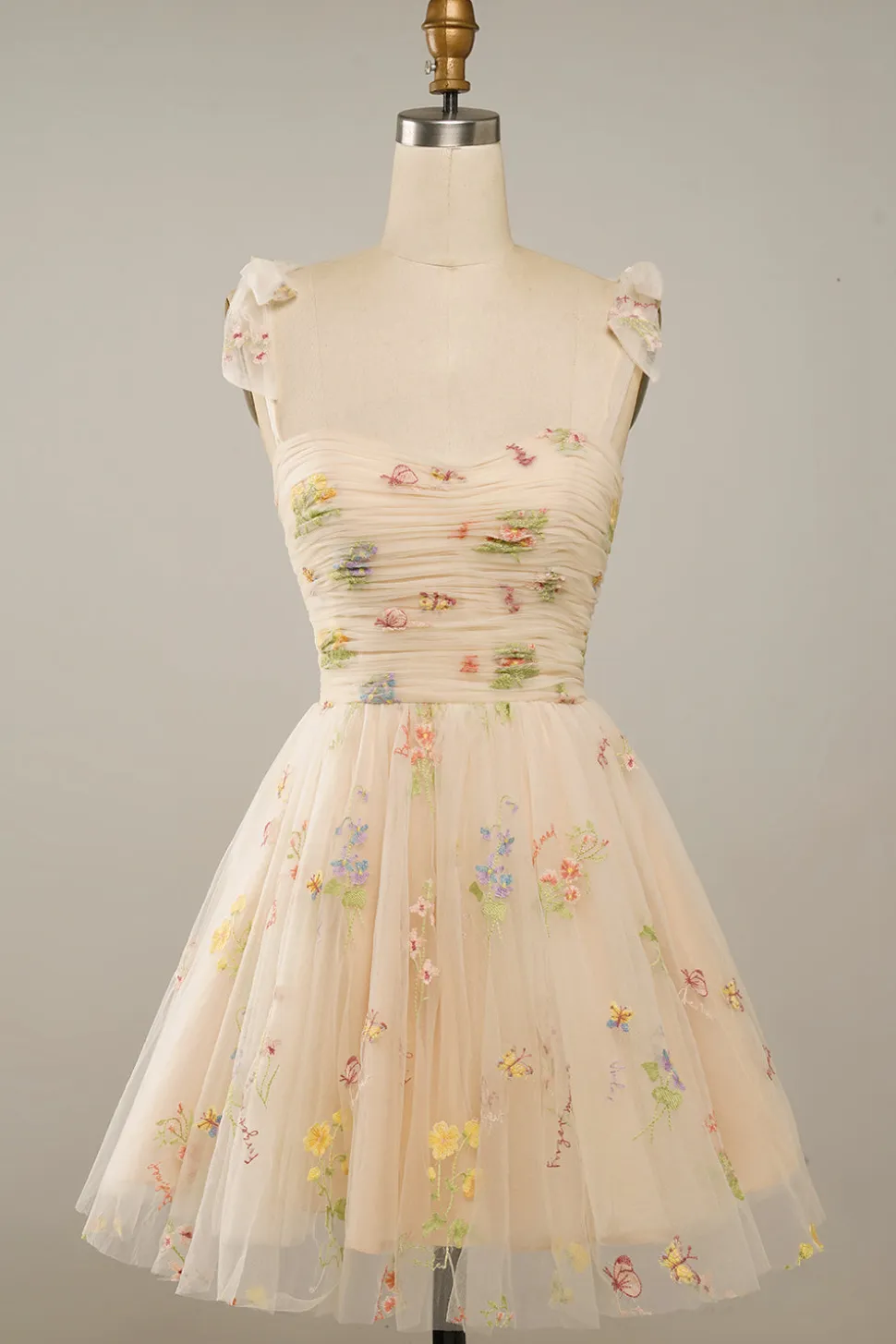 Vestido de Cocktail Champanhe Cintas de Espaguete