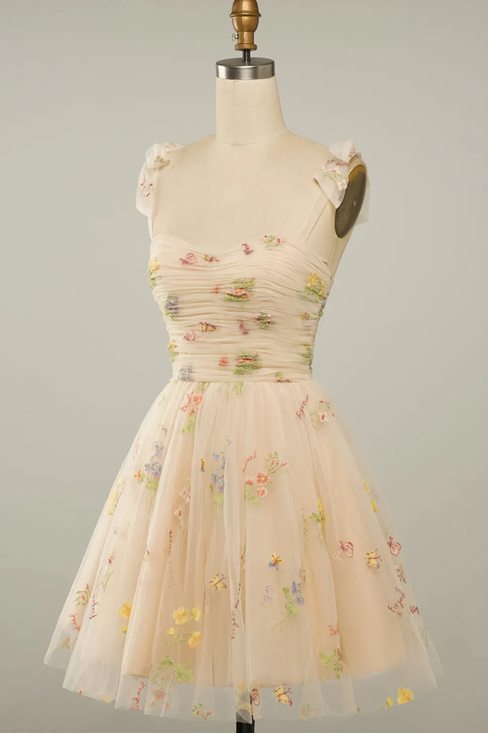 Vestido de Cocktail Champanhe Cintas de Espaguete