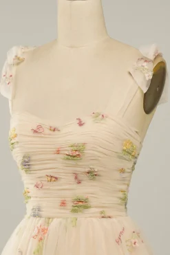 Vestido de Cocktail Champanhe Cintas de Espaguete
