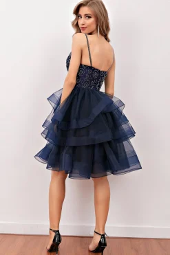 Vestido de cocktail curto de missanga da Marinha