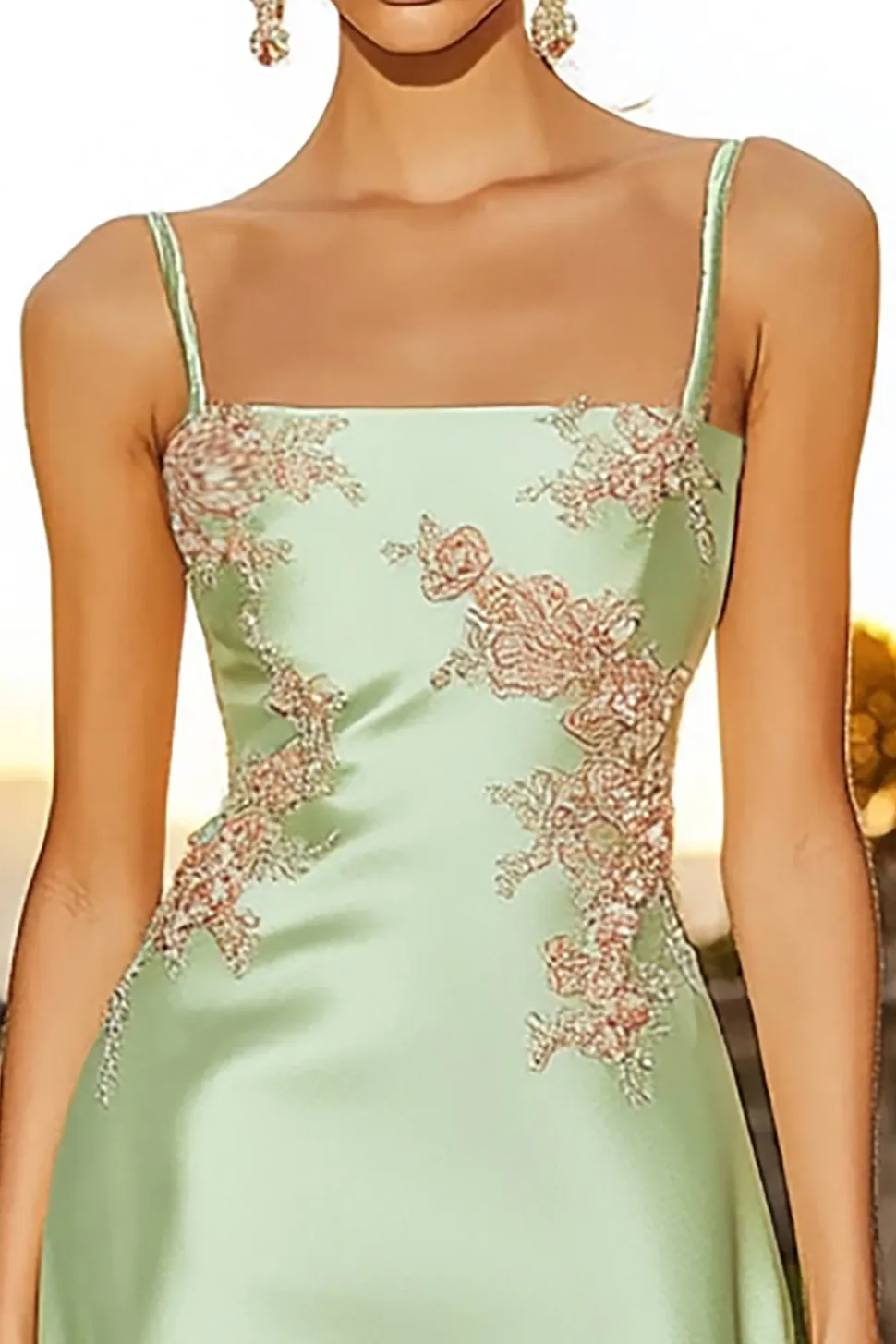 Vestido de cocktail curto A-Line Sage Green com apliques