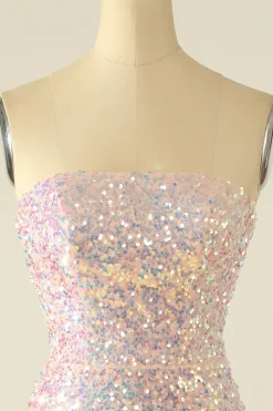 Vestido de Cocktail de lantejoulas azul céu com penas
