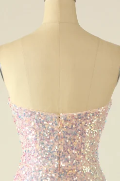 Vestido de Cocktail de lantejoulas azul céu com penas