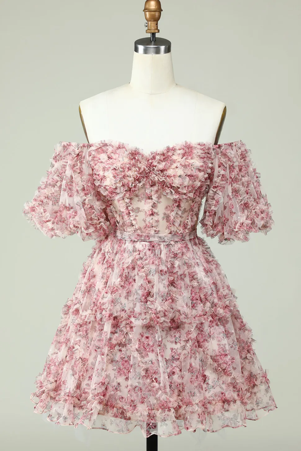 Vestido de Cocktail Fora do Ombro Estampado Floral