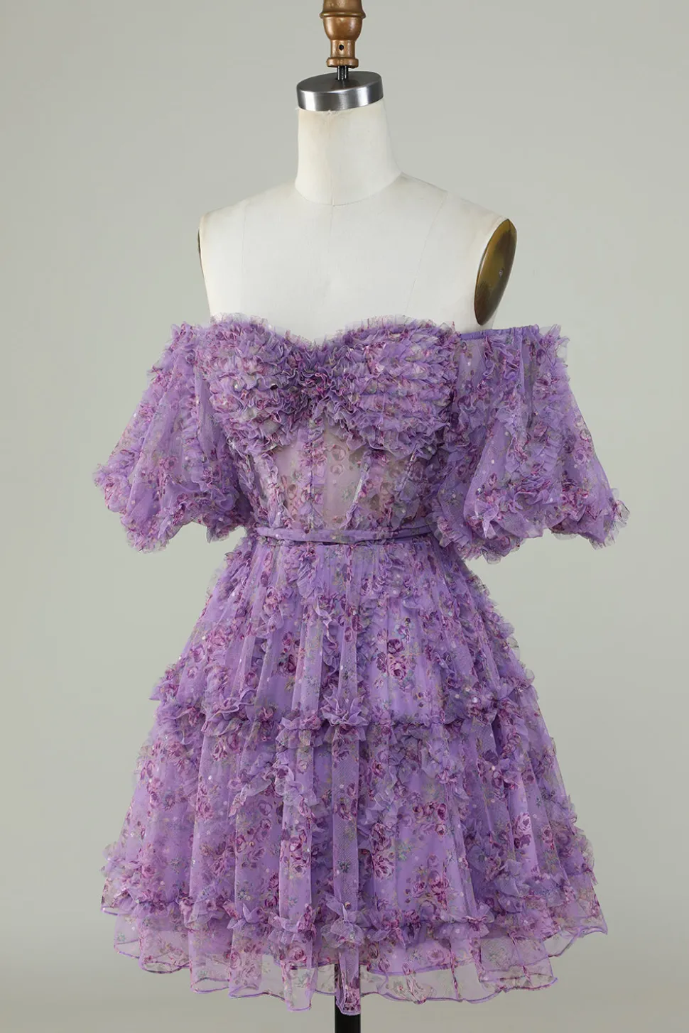 Vestido de Cocktail Fora do Ombro Estampado Floral