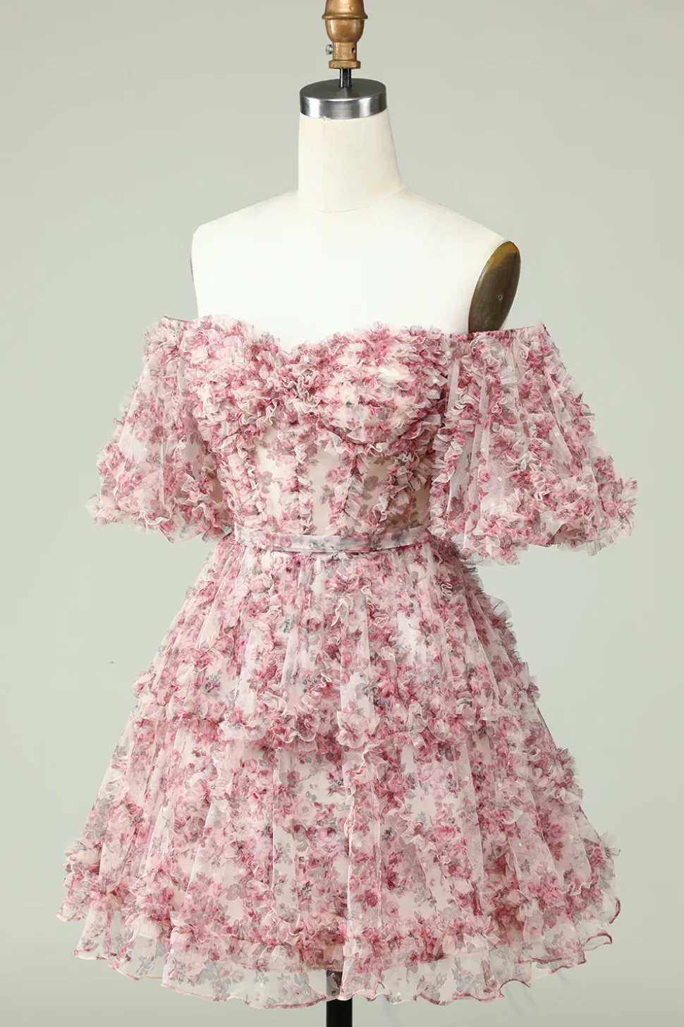 Vestido de Cocktail Fora do Ombro Estampado Floral