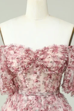 Vestido de Cocktail Fora do Ombro Estampado Floral