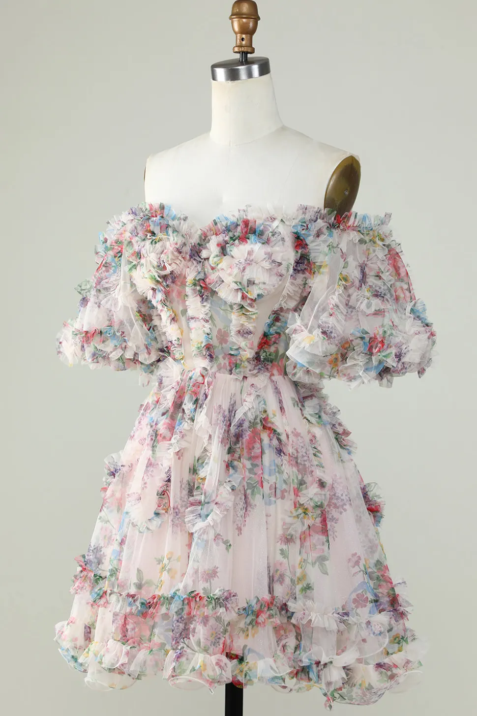 Vestido de Cocktail Fora do Ombro Estampado Floral