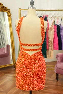 Vestido de cocktail lantejoulas laranja